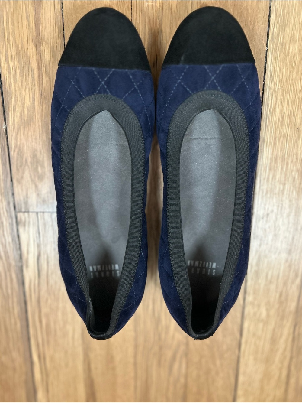 Stuart Weitzman Quilted Navy and Black Cap-Toe Ballet Flats